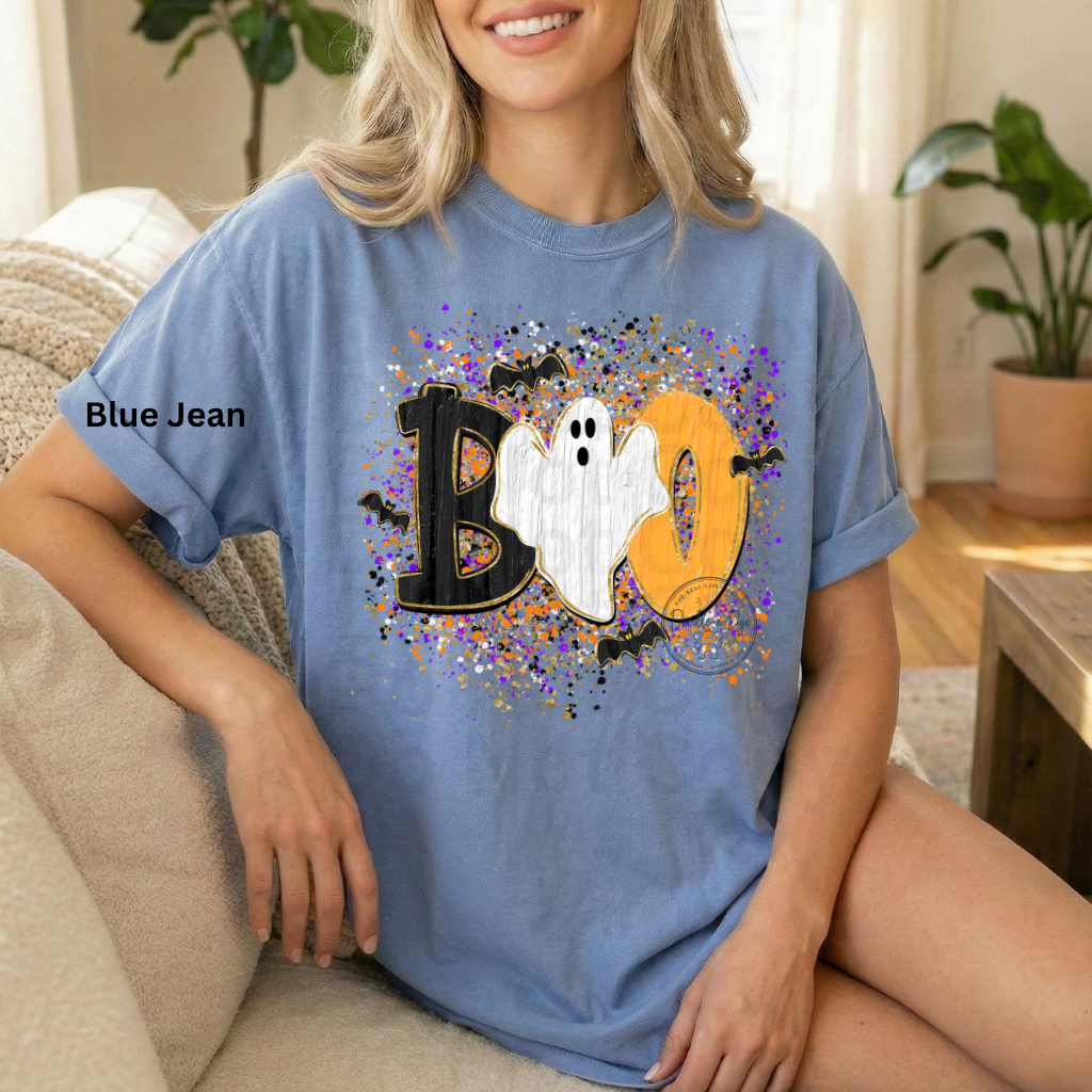 BOO Ghost Shirt | Comfort Colors® 1717 Cute Halloween T-Shirt | Spooky Season Ghost Tee | Bat Halloween Graphic Shirt | Fall Boutique Tee