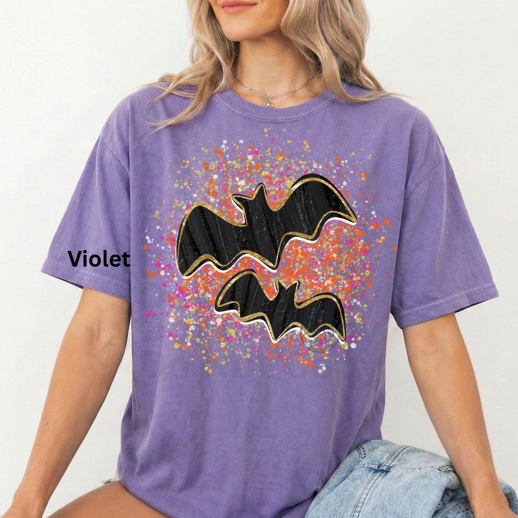 Black Bat Halloween Shirt | Cute Bat Graphic Tee | Spooky Season Shirt | Comfort Colors® 1717 Halloween T-Shirt | Fall Splattered Paint Graphic Tee