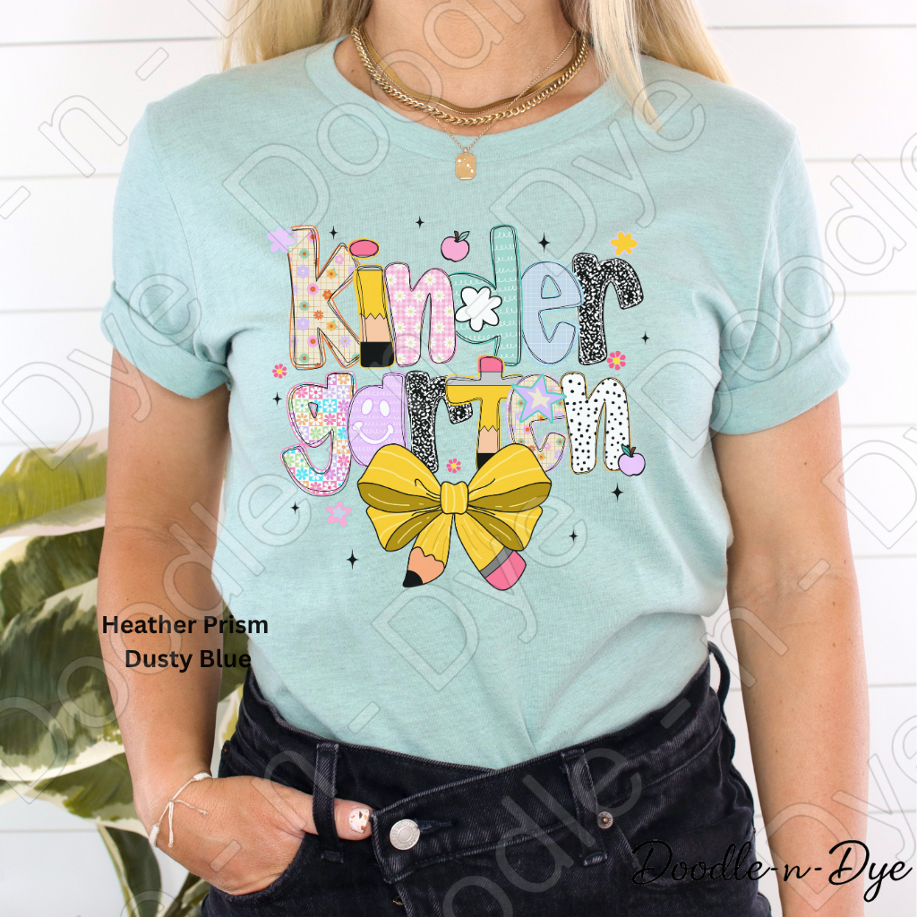 Kindergarten Teacher Shirt with Pencil Bow – Bella + Canvas Back‑to‑School Tee for Teachers, Staff, Classroom Prep & First‑Day Outfits