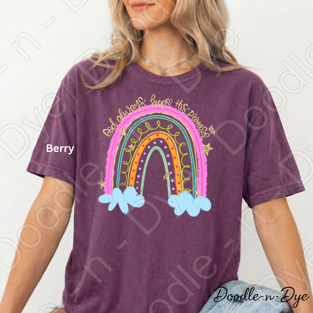 God Always Keeps His Promises Shirt, Christian Rainbow Tee, Faith Comfort Colors Shirt, Inspirational Bible Verse Tee, Christian Gift for Women