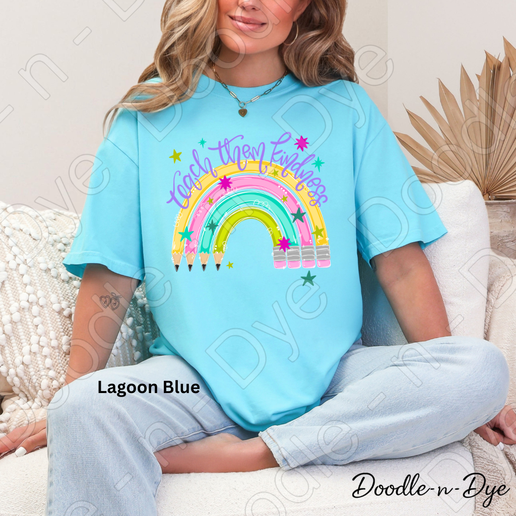 Teach Them Kindness Shirt | Teacher Pencil Rainbow Comfort Colors® T-Shirt | Inspirational Teacher Tee | Back to School Graphic Shirt