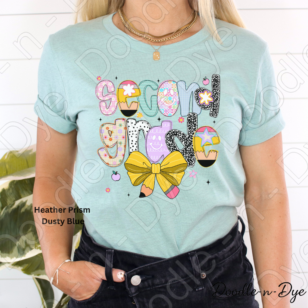 Second Grade Teacher Shirt with Pencil Bow – Bella + Canvas Back‑to‑School Tee for Teachers, Staff, Classroom Prep & First‑Day Outfits