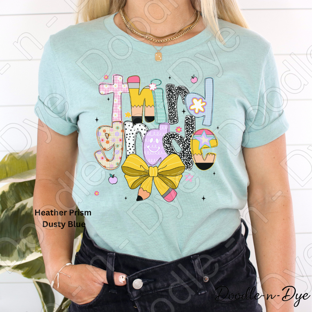 Third Grade Teacher Shirt with Pencil Bow – Bella + Canvas Back‑to‑School Tee for Teachers, Staff, Classroom Prep & First‑Day Outfits