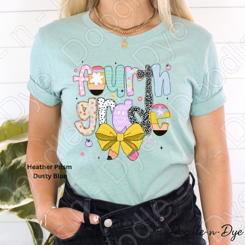 Fourth Grade Teacher Shirt with Pencil Bow – Bella + Canvas Back‑to‑School Tee for Teachers, Staff, Classroom Prep & First‑Day Outfits