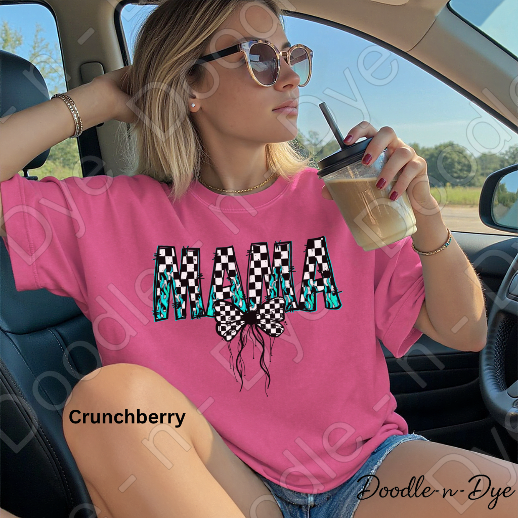 Mama Checkered Leopard Bow Shirt – Trendy Comfort Colors Mom Tee - Mother's Day Gift