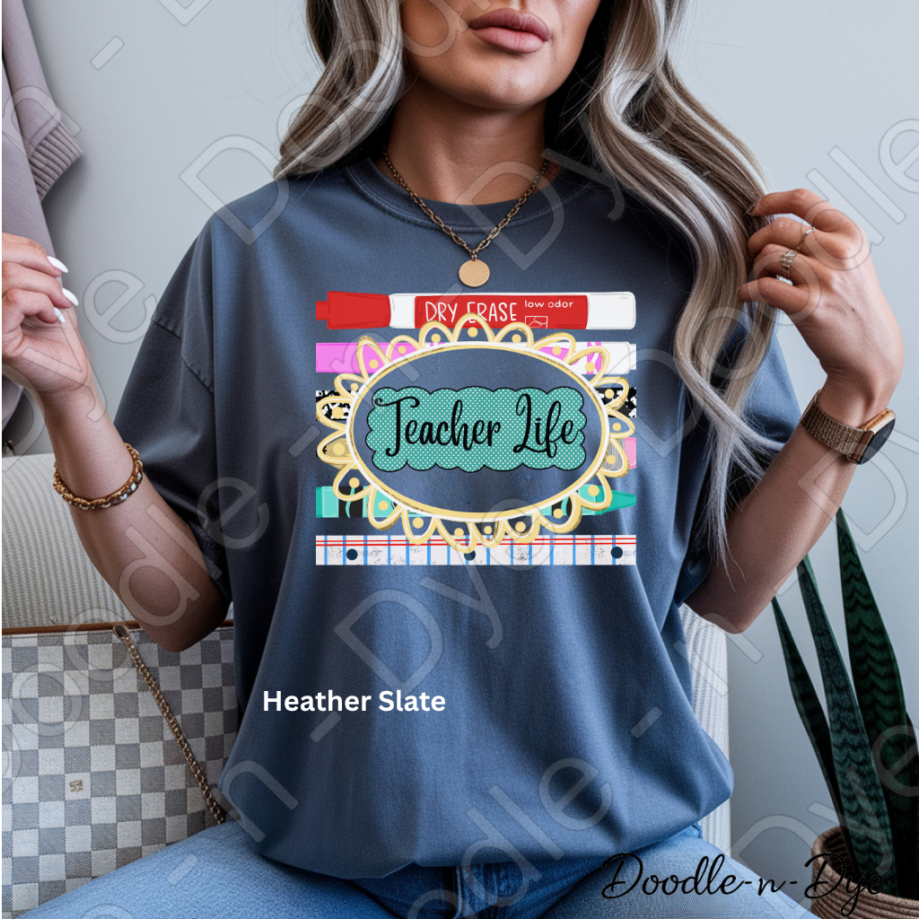 Teacher Life Bella and Canvas Tee, Back to School Teacher Shirt, Cute Classroom Outfit Idea, Colorful Teacher Supplies Graphic Tee, Teacher Appreciation Gift Shirt