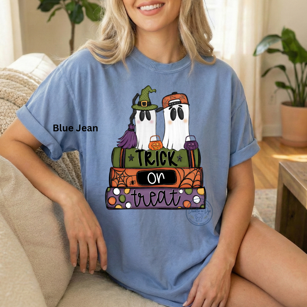 Trick or Treat Ghost Shirt | Original Halloween Ghost Tee | Comfort Colors® 1717 Cute Spooky Shirt | Pumpkin Halloween Graphic Tee