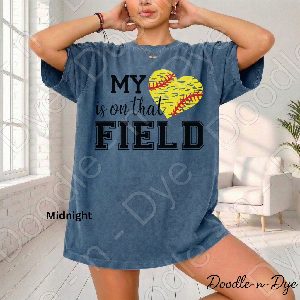 Softball My Heart is on that Field Comfort Colors Tee, Softball Mom Shirt, Softball Season Tee