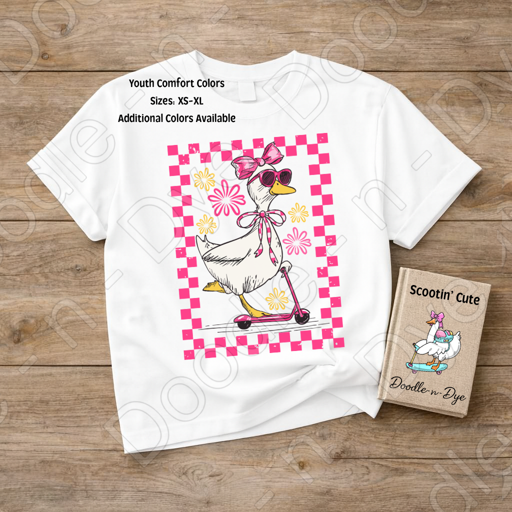 Youth Girls Silly Goose Comfort Colors Tee, Scotter Duck Shirt for Girls, Girls Summer Graphic Tee, Scootin' Cute Goose T Shirt