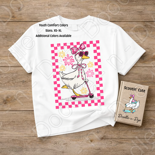 Youth Girls Silly Goose Comfort Colors Tee, Scotter Duck Shirt for Girls, Girls Summer Graphic Tee, Scootin' Cute Goose T Shirt