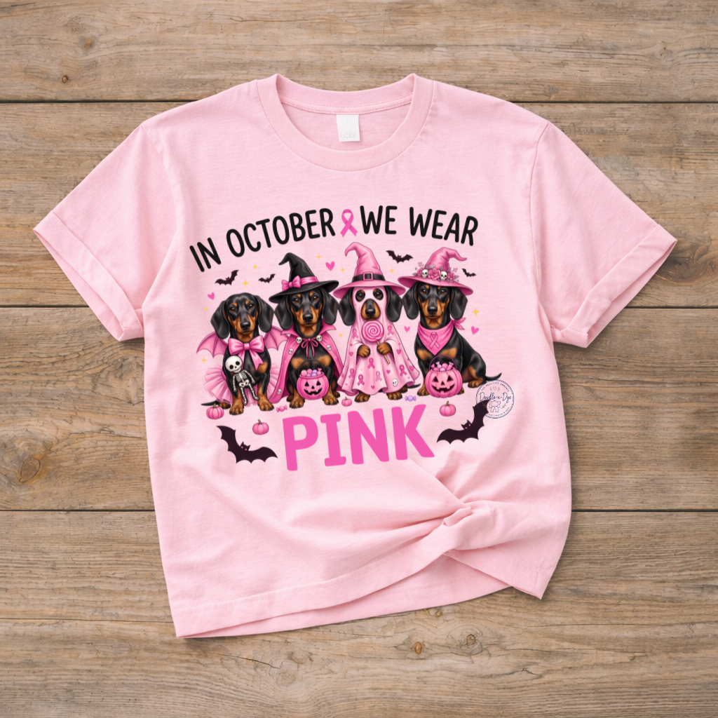 Breast Cancer Awareness Shirt | Comfort Colors® Dachshund Pink Tee | Dog Lovers in October We Wear Pink Tee
