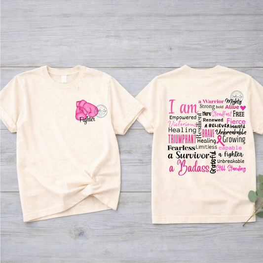 Breast Cancer Survivor Shirt | I Am Strong Word Art Tee | Comfort Colors® 1717