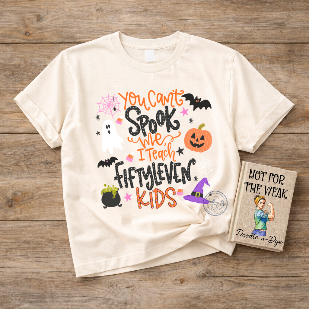You Can't Spook Me, I Teach Fiftyleven Kids Shirt | Funny Teacher Halloween Tee | Comfort Colors Teacher Shirt | Halloween Teacher Gift