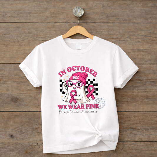 In October We Wear Pink Ghost Shirt | Breast Cancer Awareness Tee | Comfort Colors® 1717