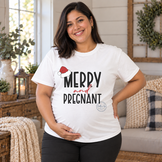 Christmas Pregnancy Announcement Shirt | Merry and Pregnant Tee