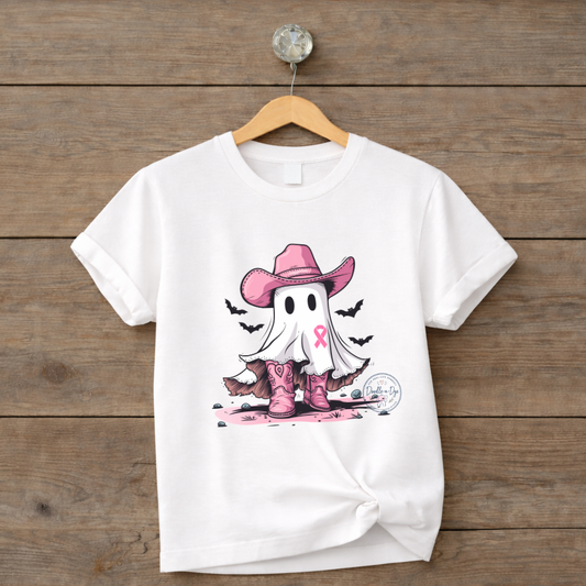 Pink Ribbon Halloween Shirt | Cowgirl Ghost Breast Cancer Awareness Tee | Comfort Colors® 1717