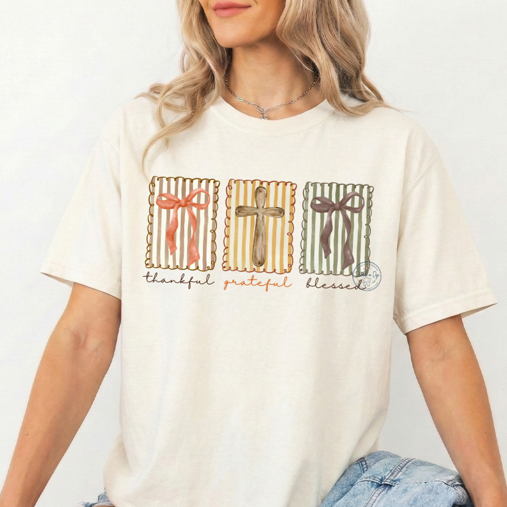 Thankful Grateful Blessed Shirt | Comfort Colors® Christian Faith Tee | Thanksgiving Faith Tee