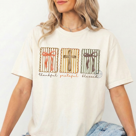 Thankful Grateful Blessed Shirt | Comfort Colors® Christian Faith Tee | Thanksgiving Faith Tee